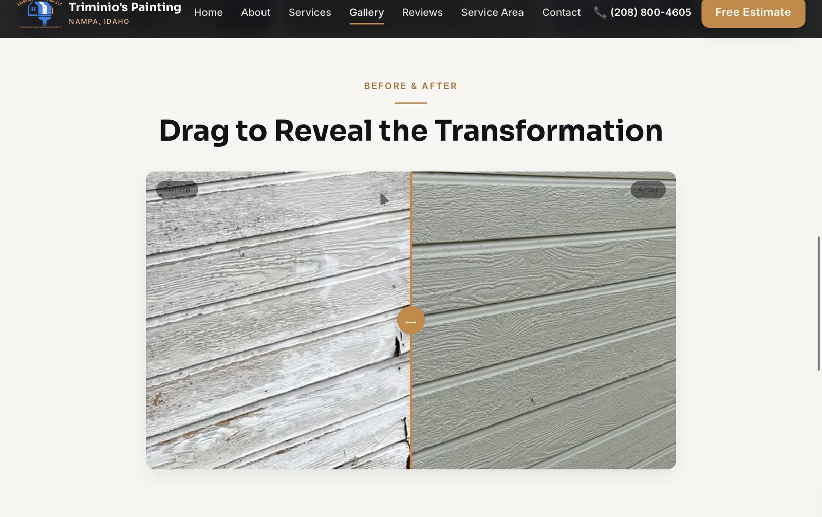 Drag-to-reveal before and after comparison slider