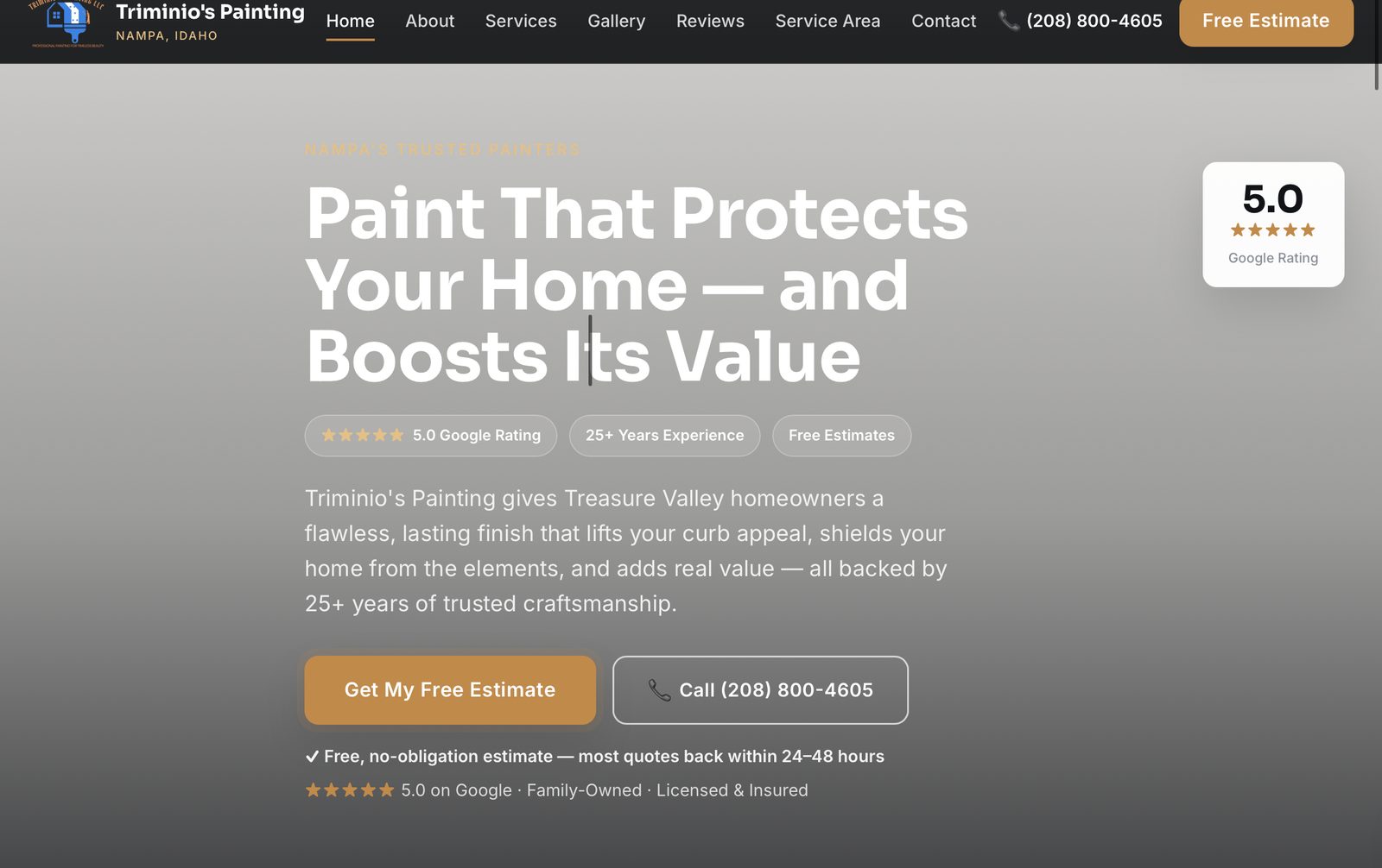 Triminio's Painting website homepage, built by Rise Digital